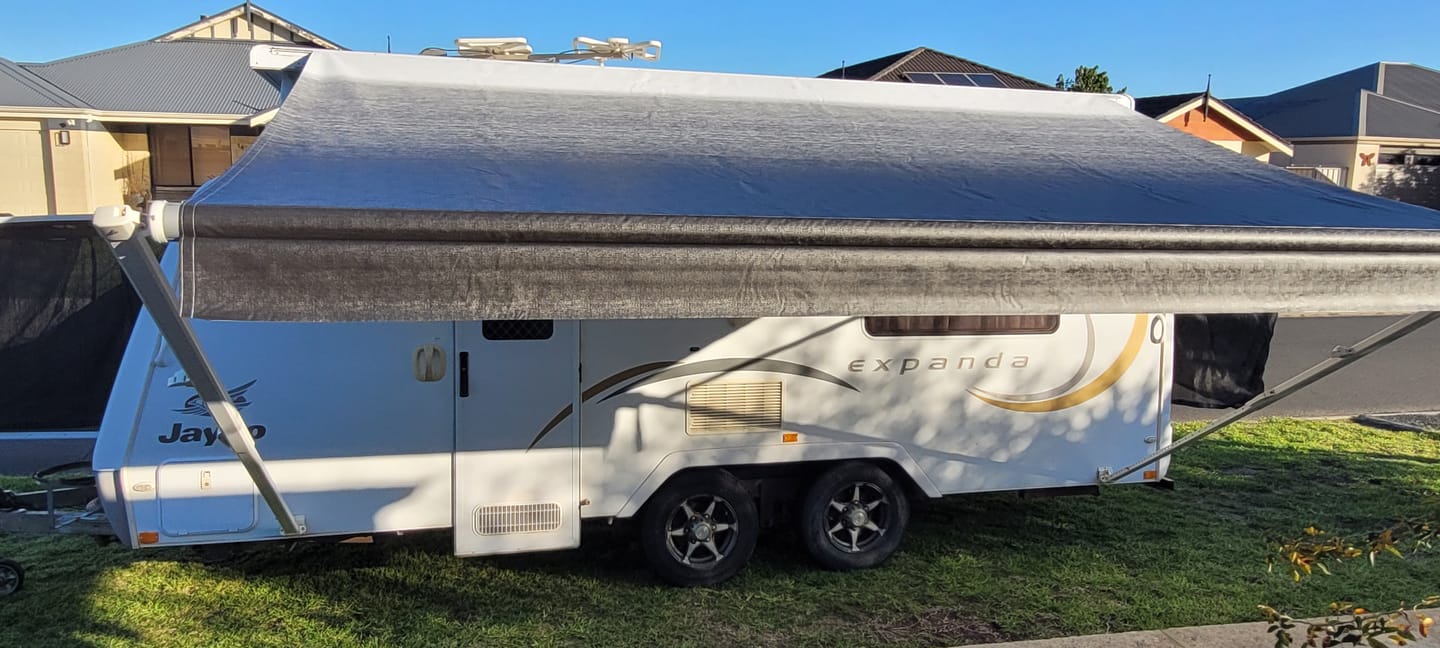 Customer photo review of Awning Replacement Vinyl - Grey Fade WA2006