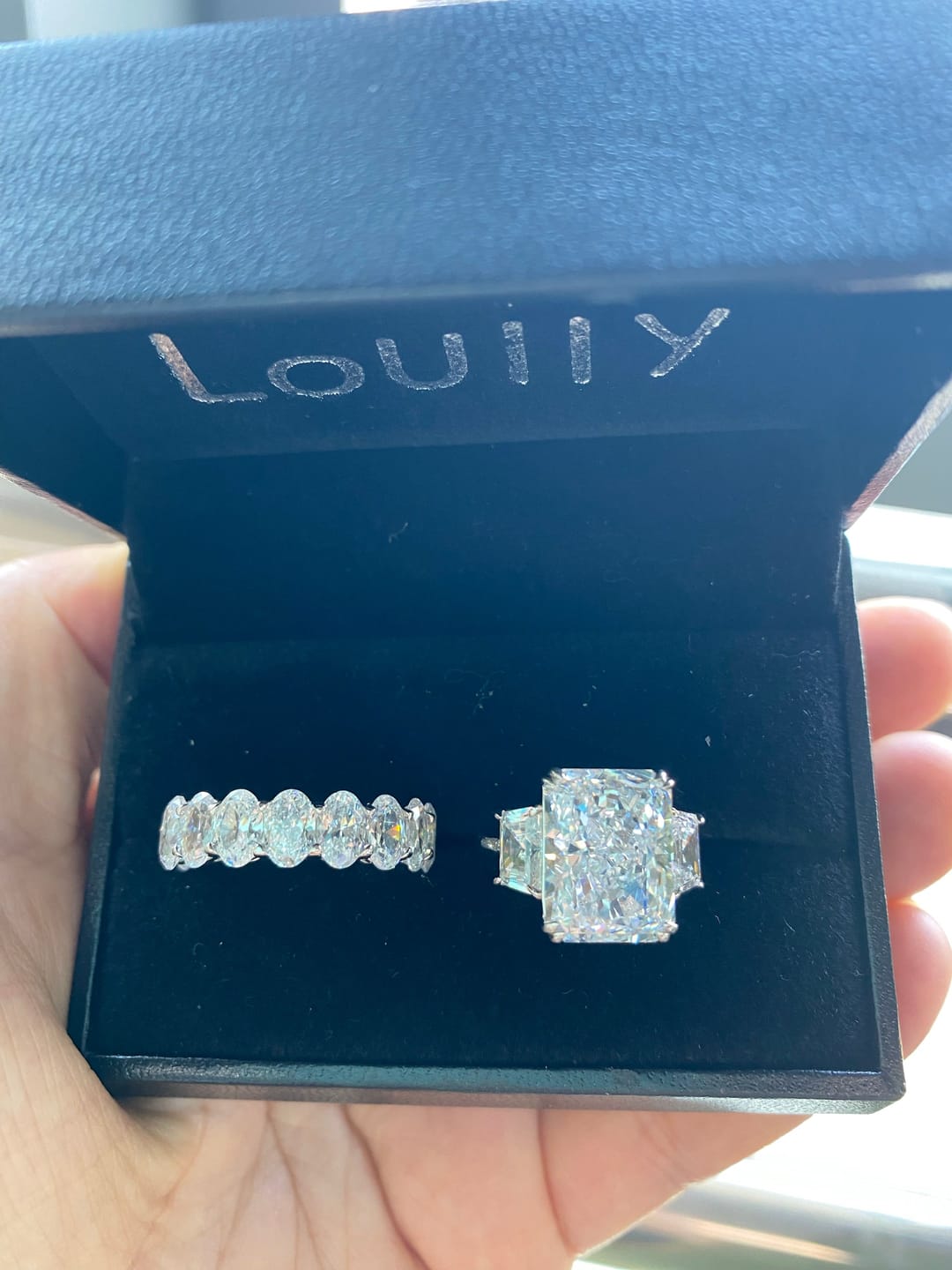 Customer photo review of S925 8 Ct Louily Luxurious Three Stone Radiant Cut Wedding Set In Sterling Silver