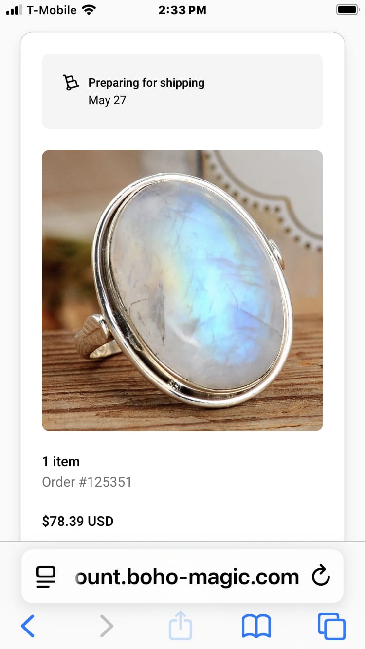 Customer photo review of Sterling Silver Rainbow Moonstone Ring