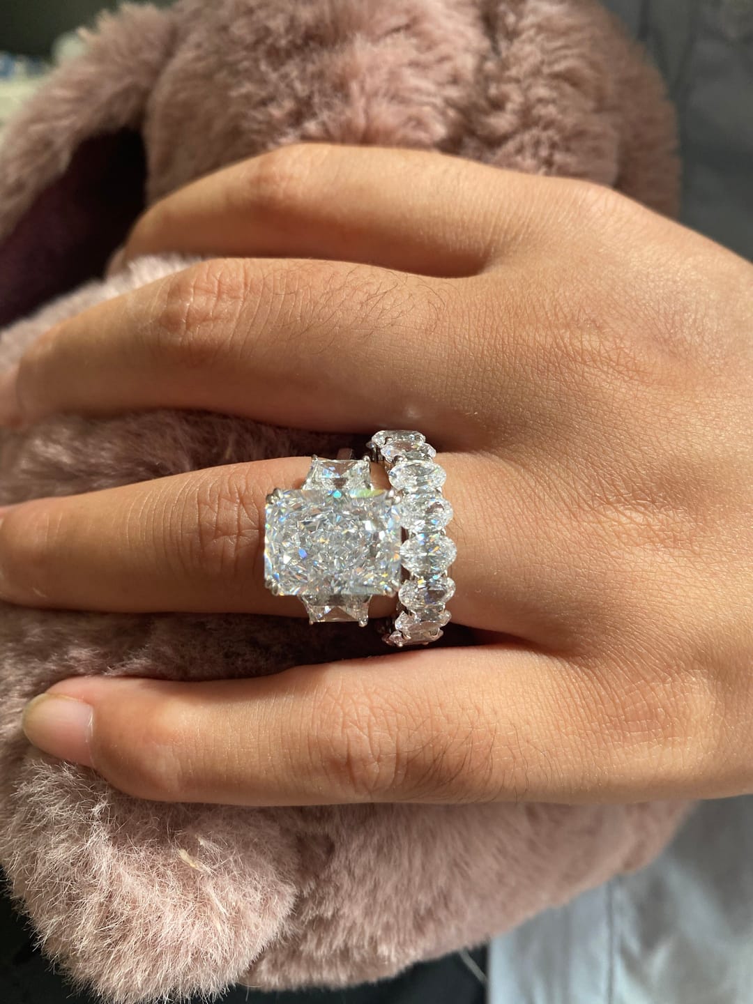 Customer photo review of S925 8 Ct Louily Luxurious Three Stone Radiant Cut Wedding Set In Sterling Silver