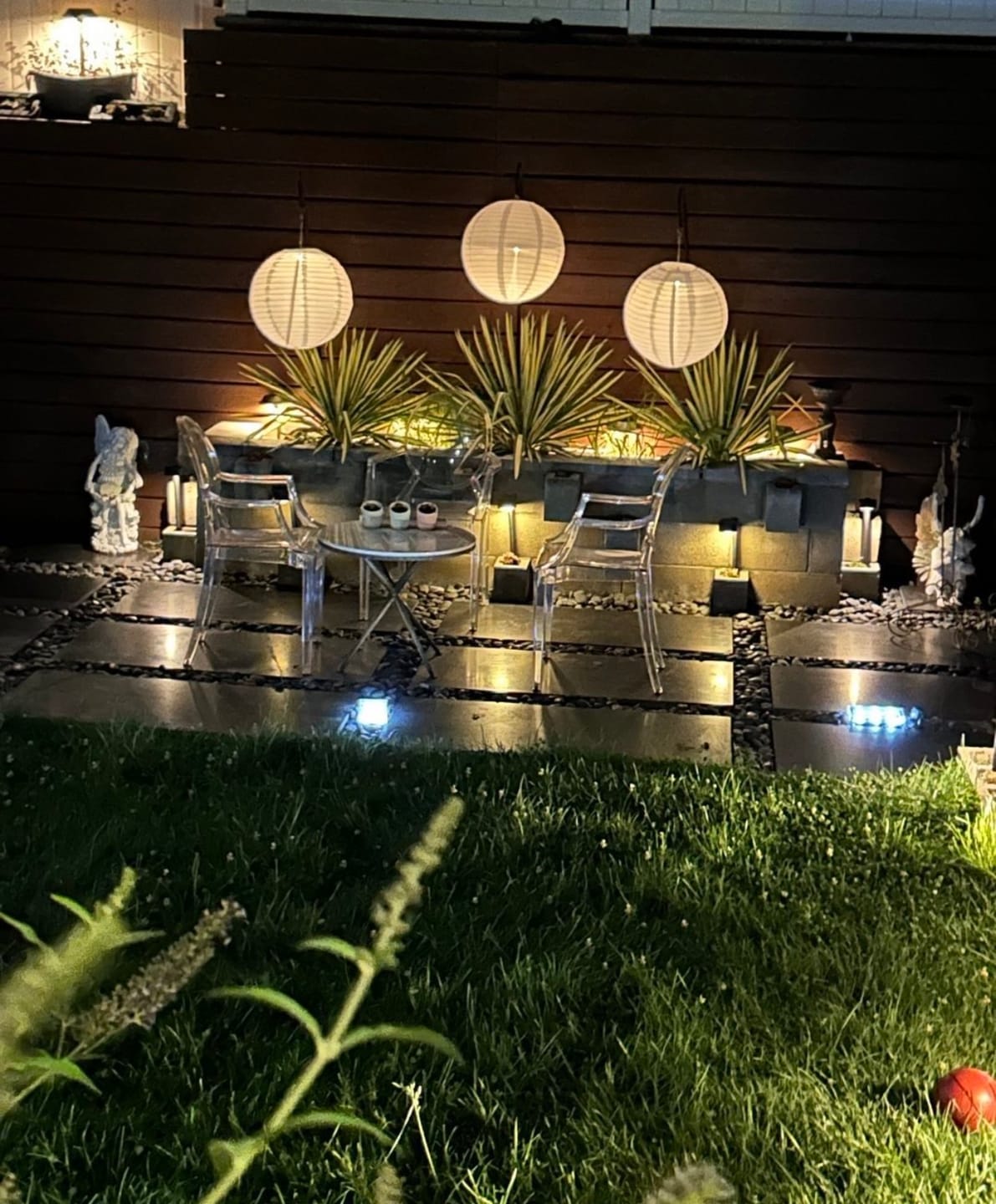 Customer photo review of 18" Irregular Ribbed White Shimmering Nylon Lantern, Durable, Hanging