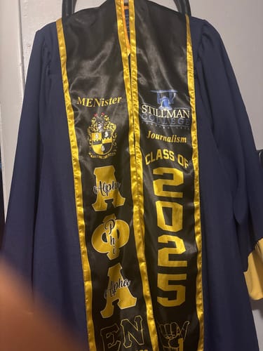 Customer photo review of Personalized Alpha Phi Alpha Black Graduation Stole School And Org Style