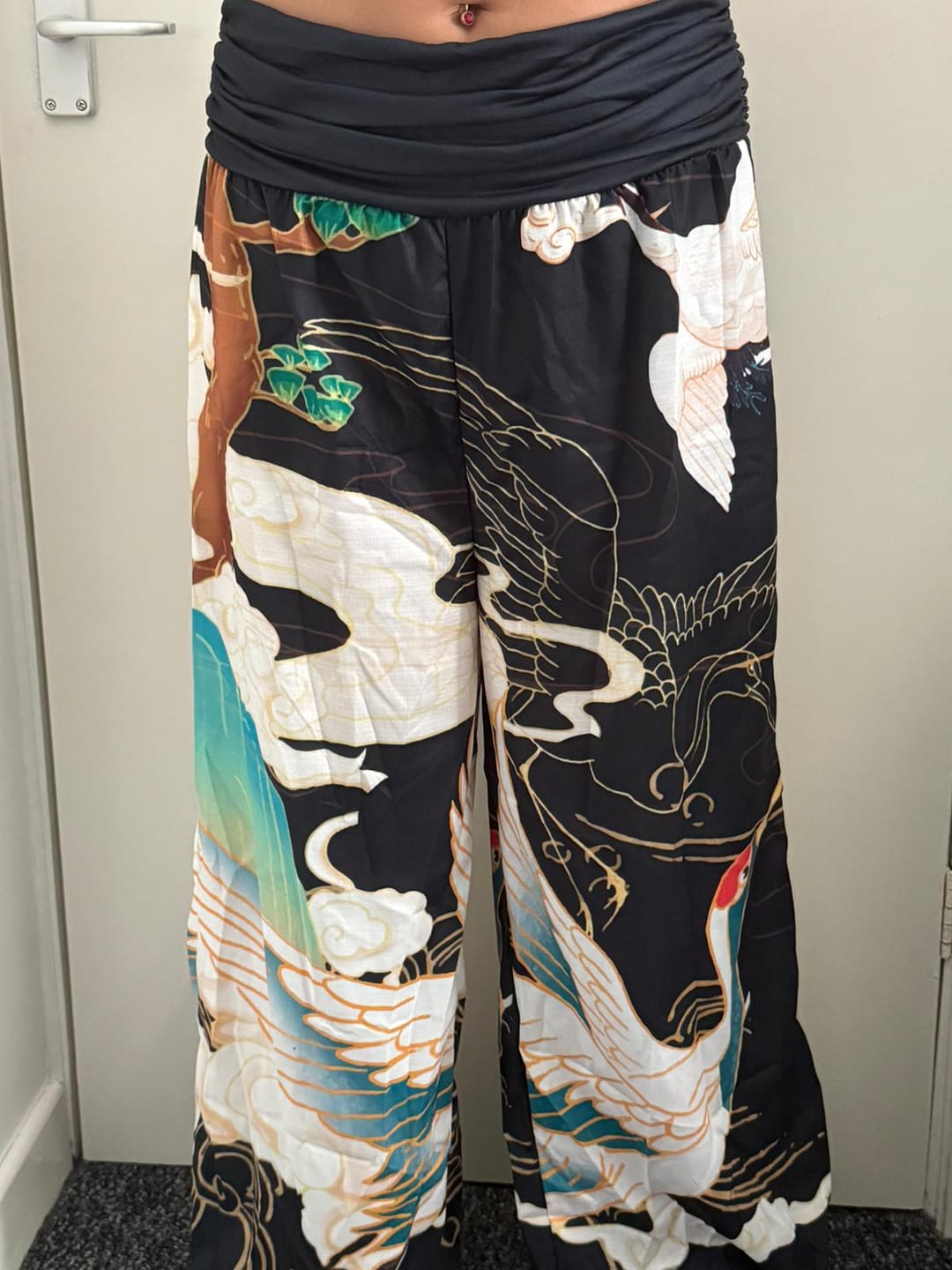 Customer photo review of Buddha Stones Flying Cranes Auspicious Clouds Tree women's Elastic Waist Harem Pants
