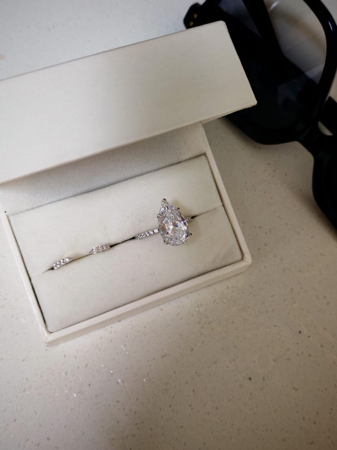Customer photo review of S925 4.5Ct Pear Cut Wedding Ring & Open Wedding Band Bridal Rings Travel Rings For Her