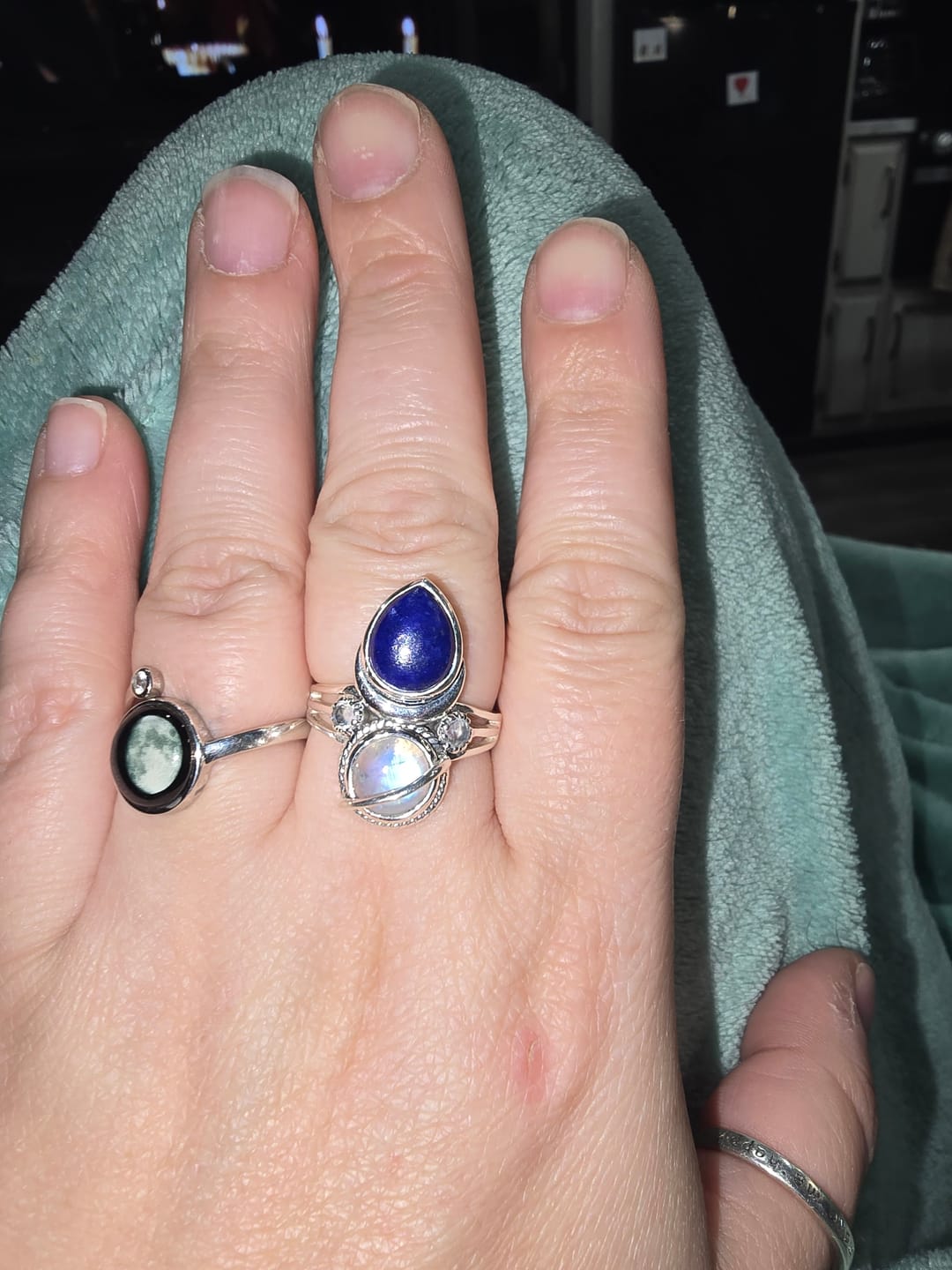Customer photo review of Lapis and Moonstone Saturn Celestial and Moon Ring