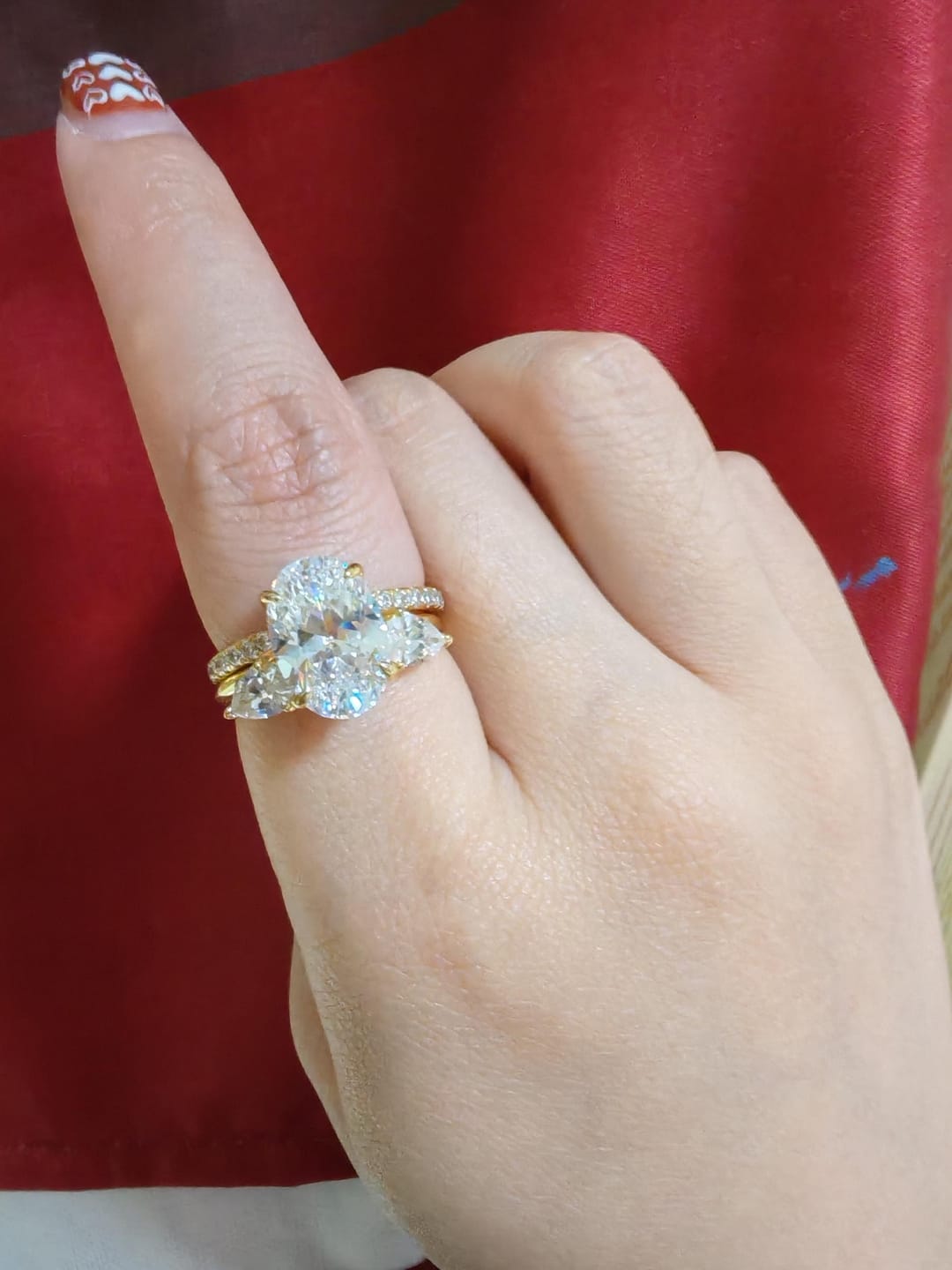 Customer photo review of S925 Unique 4.0Ct Oval Cut Insert Wedding Ring Set For Women In Sterling Silver