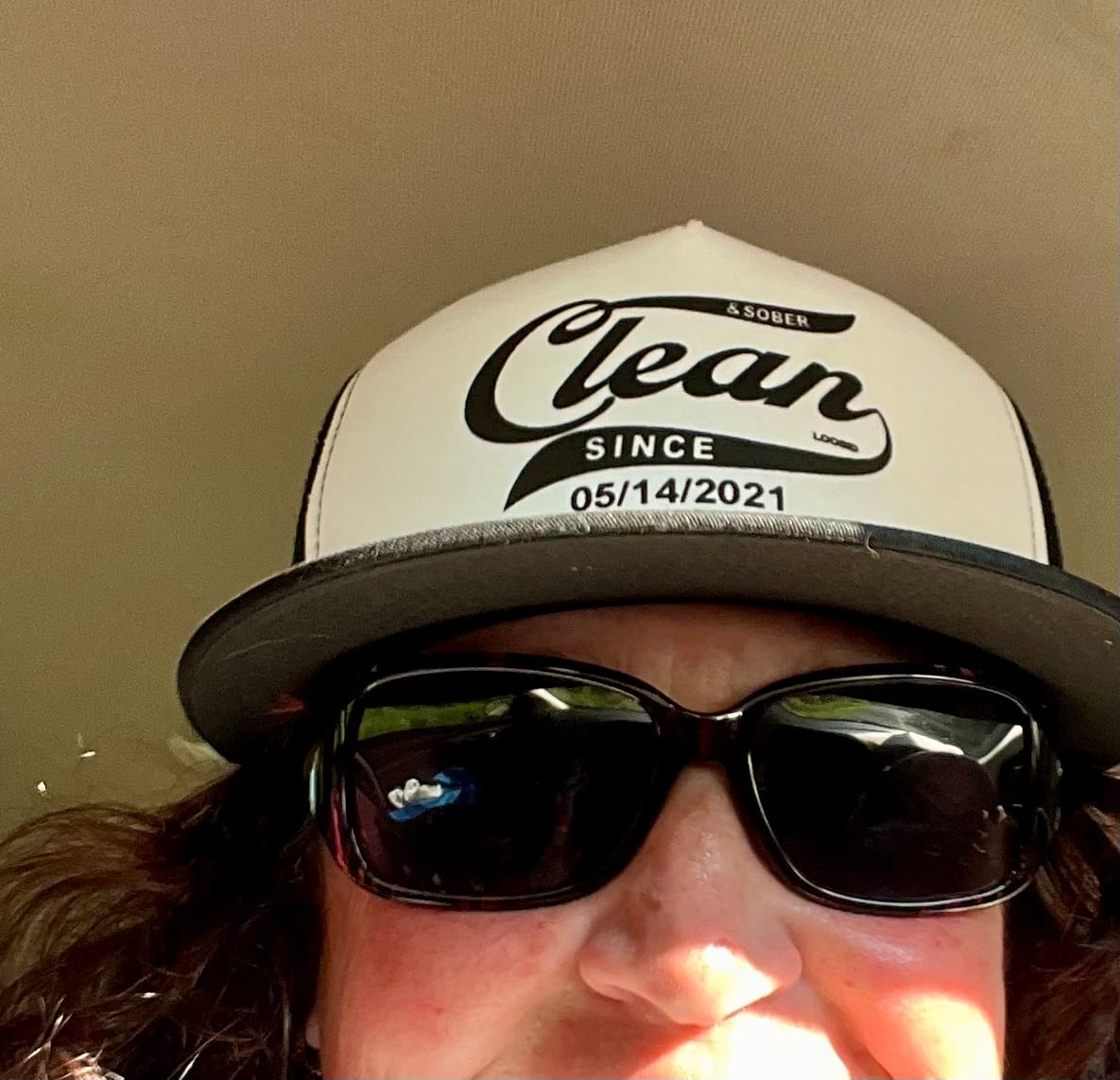 Customer photo review of Clean Since Trucker Hat w/ Personalized Sobriety Date