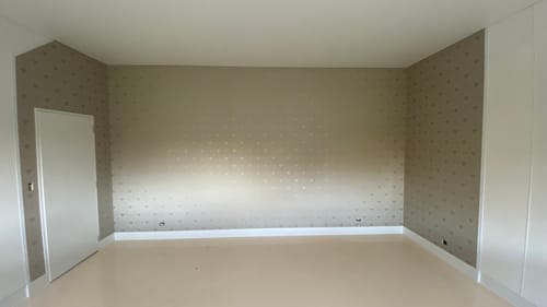 Customer photo review of Honeycomb Bee - Geometric Metallic Wallpaper - Sage Green