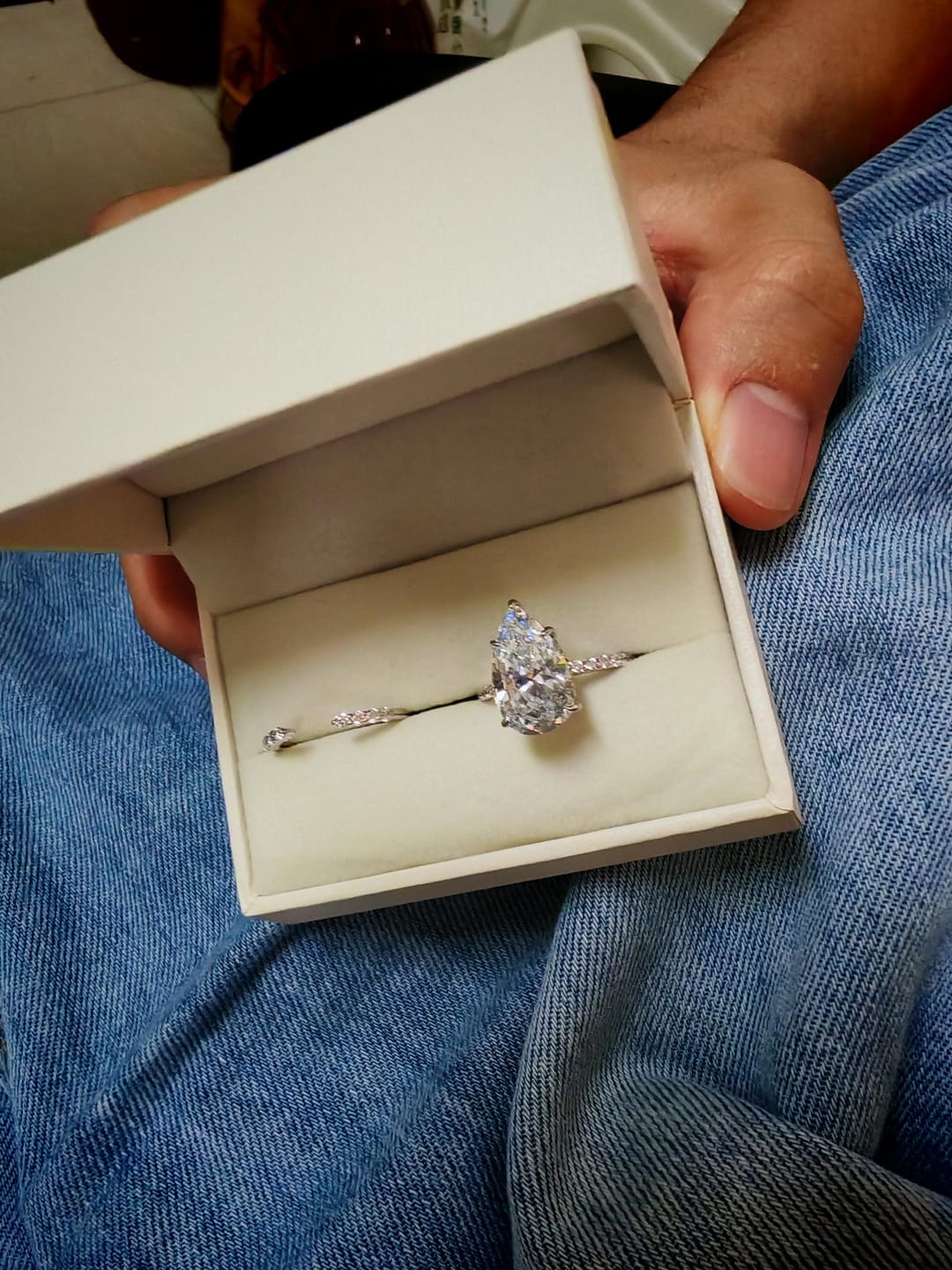 Customer photo review of S925 4.5Ct Pear Cut Wedding Ring & Open Wedding Band Bridal Rings Travel Rings For Her