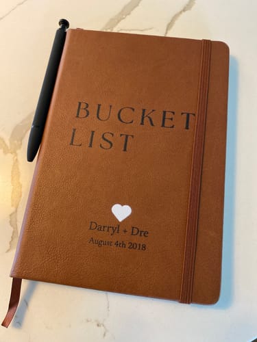 Customer photo review of Custom Leather Journal – For the One Starting a New Chapter – Bucket List - Thoughtful Gift for Self-Discovery, Healing, or Goal Setting