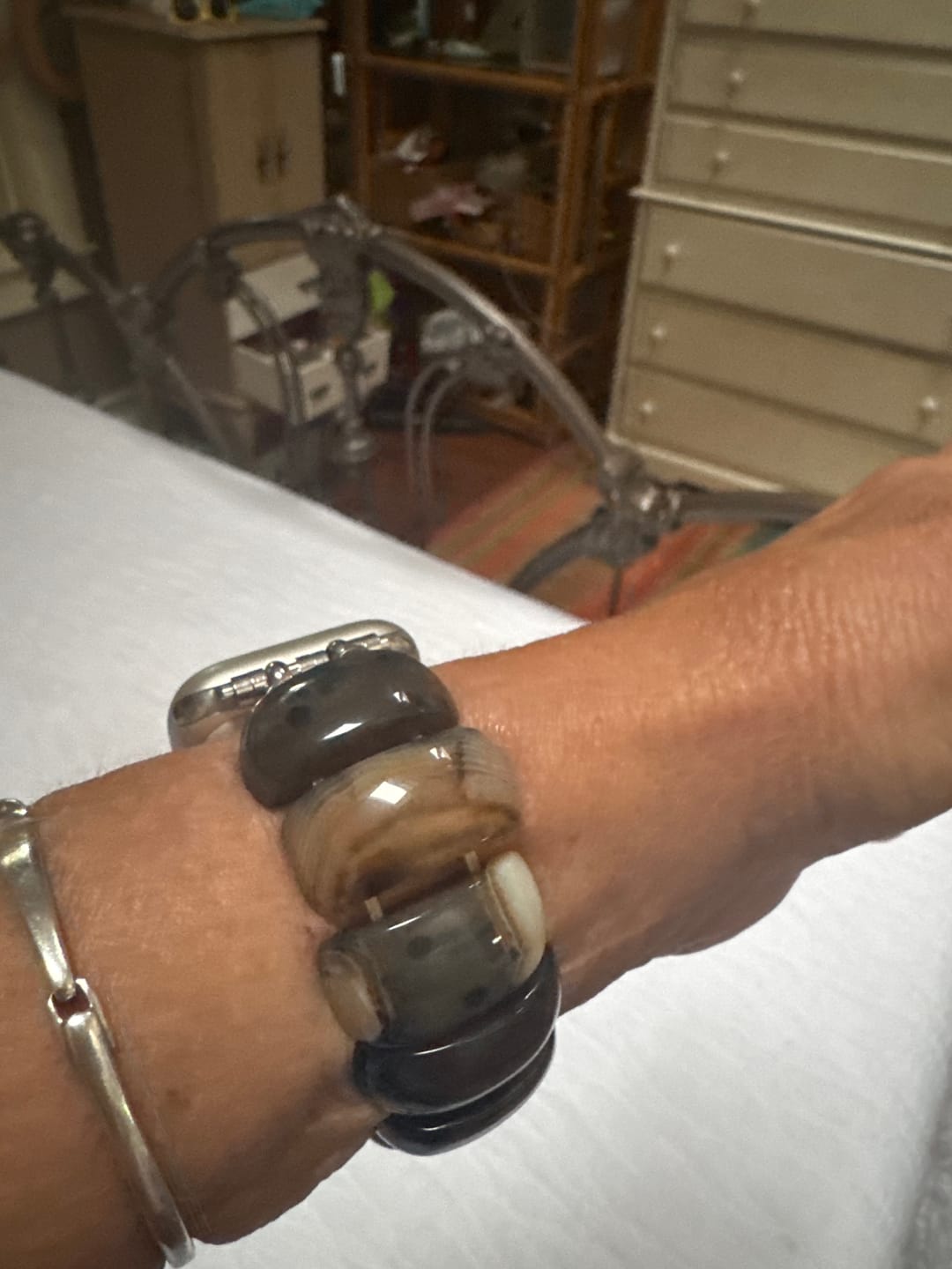Customer photo review of Bohemian Onyx Elegance Stretch Apple Watch Strap