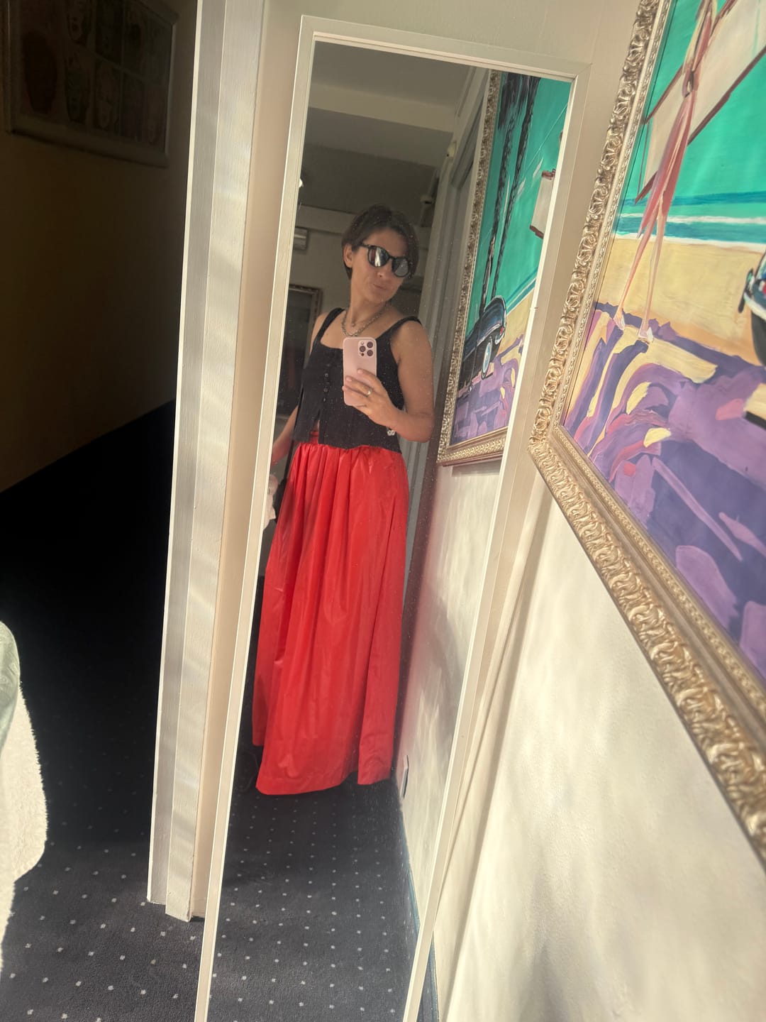 Customer photo review of High-Waisted Neon Pink Maxi Skirt with Elastic Waistband