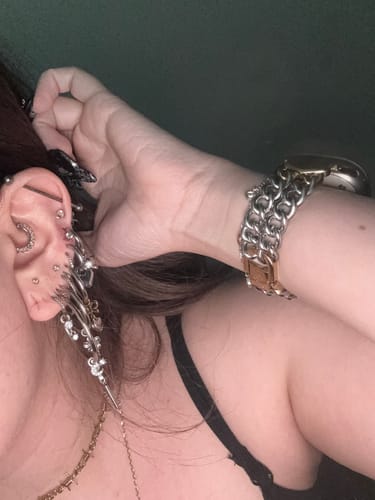 Customer photo review of My Huggies Hoop Earrings