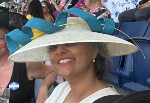 Customer photo review of UK Made Sinamay Wide Down Brim Hat Base HA098
