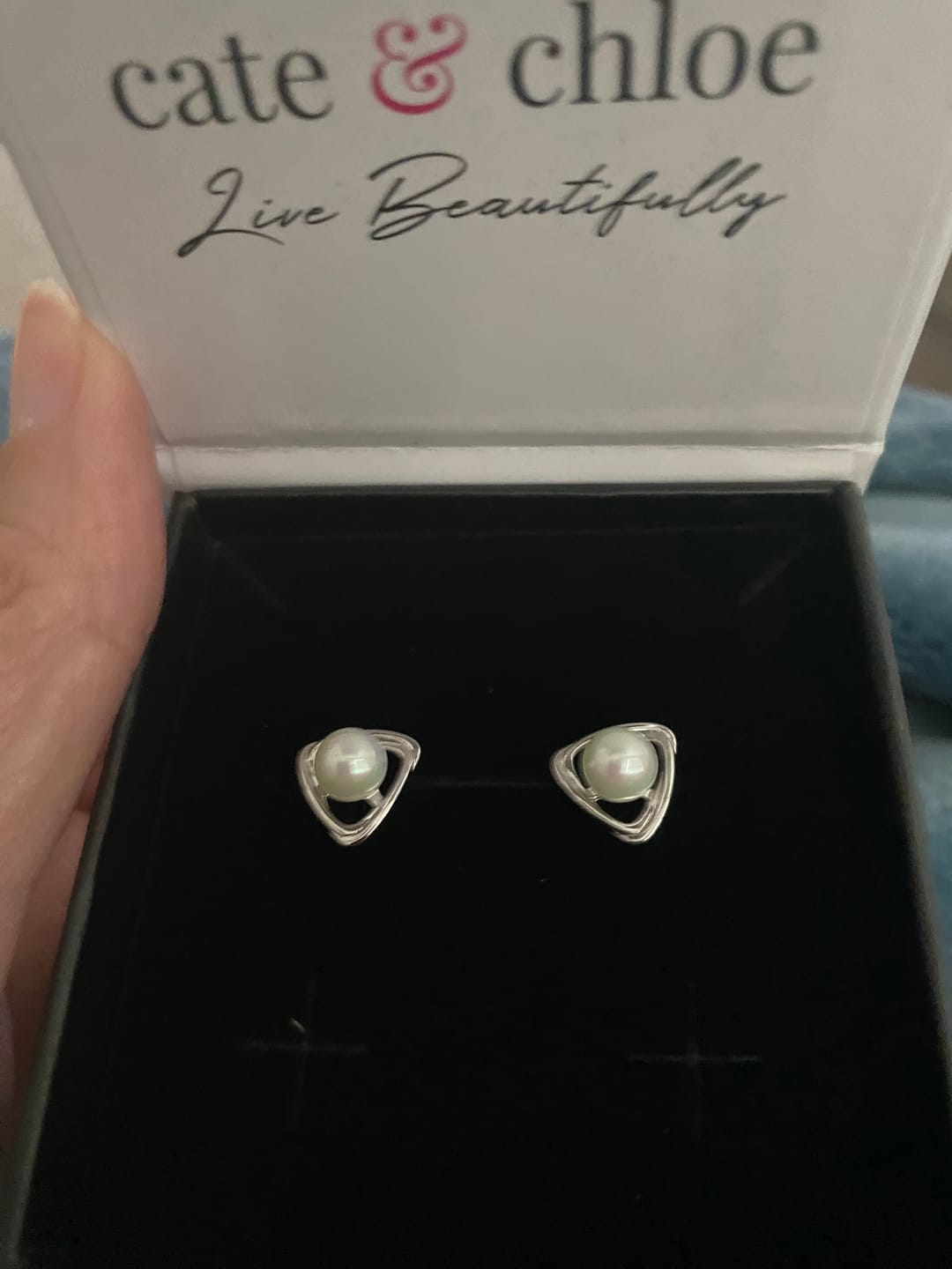 Customer photo review of Winnie 18k White Gold Plated Pearl Stud Earrings
