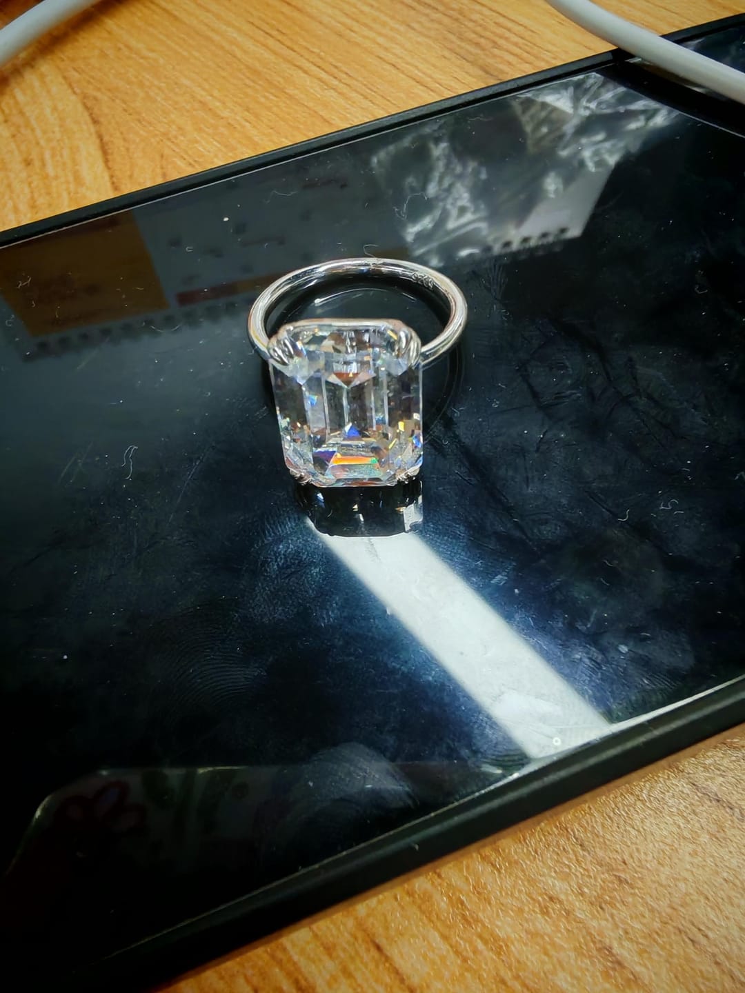 Customer photo review of S925 5.0/11.5 Ct Emerald Cut Engagement Ring In Sterling Silver Classic Everyday Wearable Ring