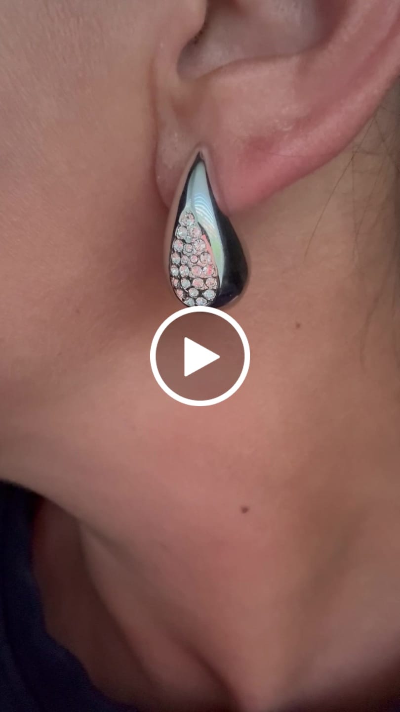 Customer video review of Sally 18k White Gold Plated Tear drop Stud Earrings with Swarovski Crystals