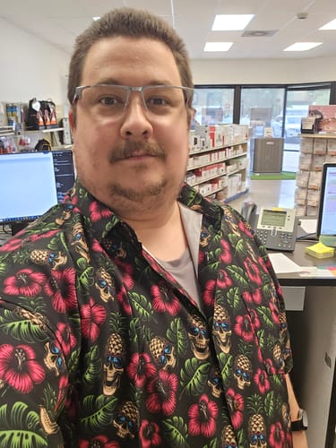 Customer photo review of Super Stretch - Pirate Pineapple Hawaiian Shirt
