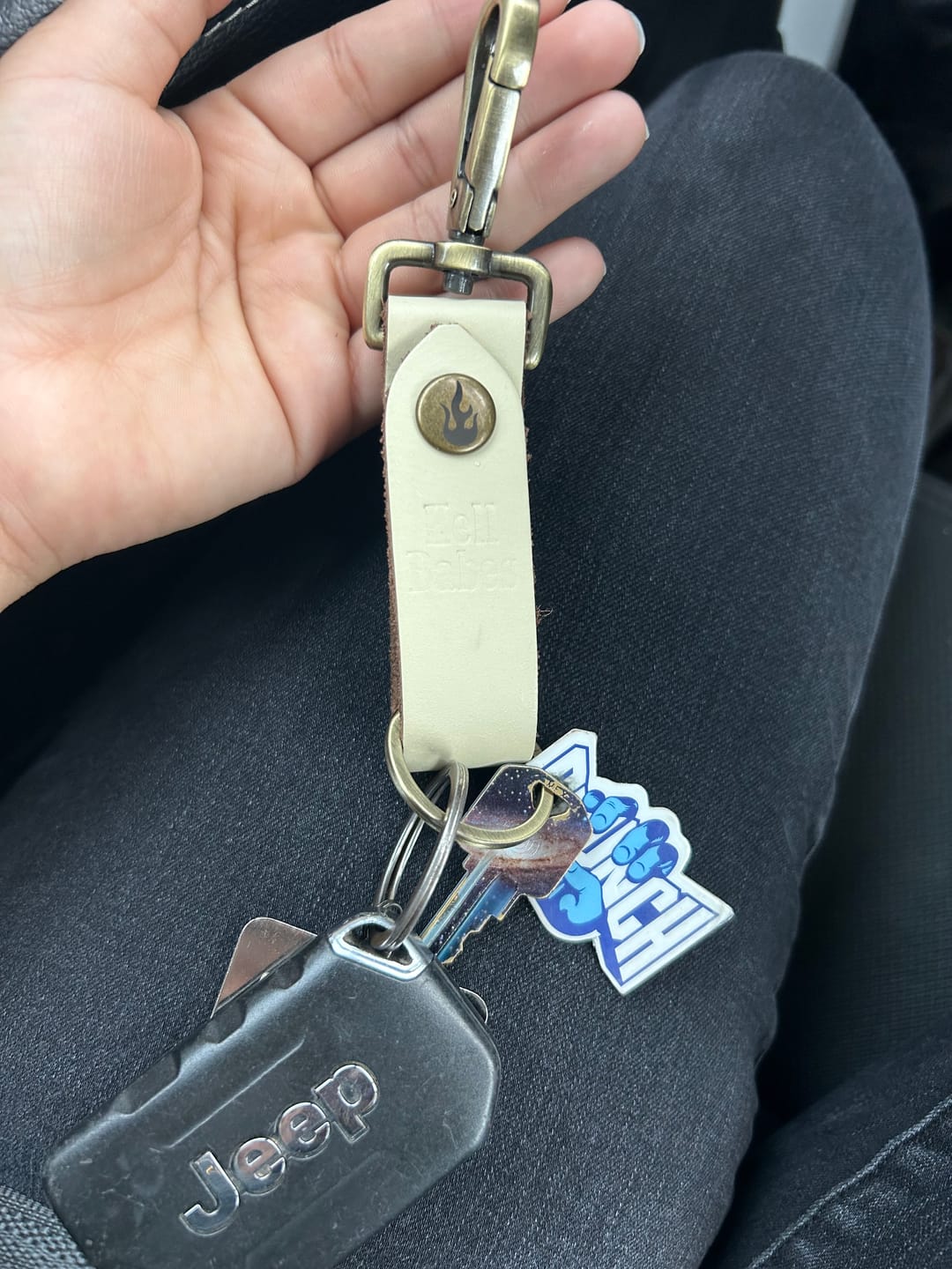 Customer photo review of Rebel Things Off-White Leather Keychain
