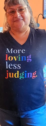 Customer photo review of More Loving Pride V-Neck Tee