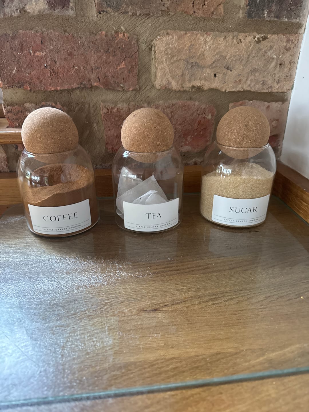 Customer photo review of Set of 3 Cork Ball Glass Jars - Tea, Coffee and Sugar 500ml