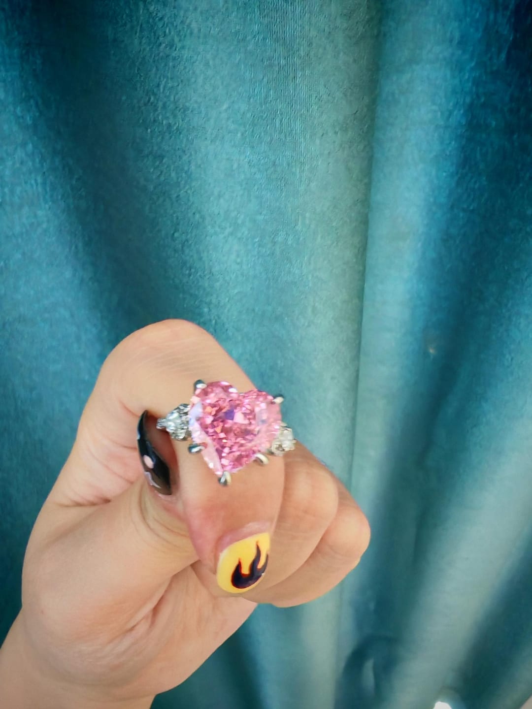 Customer photo review of S925 5.0Ct Heart Cut Royal Romantic Pink Stone Heart Cut Engagement Ring In Sterling Silver