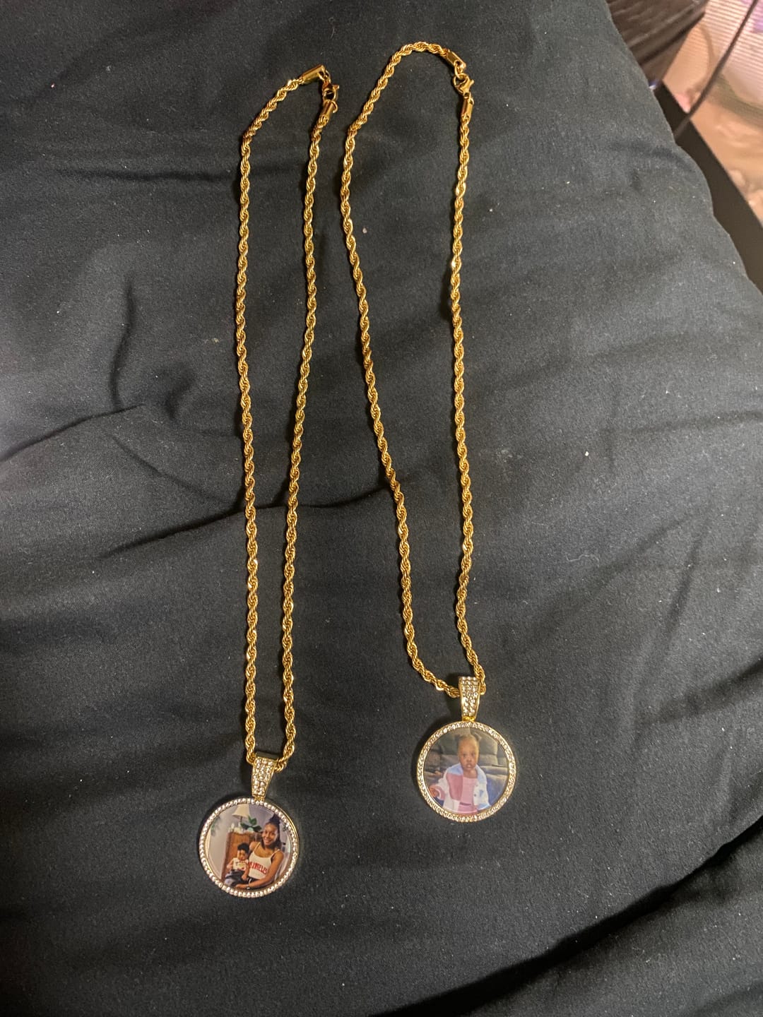 Customer photo review of Personalized Diamond Studded Round Colorful Photo Necklace