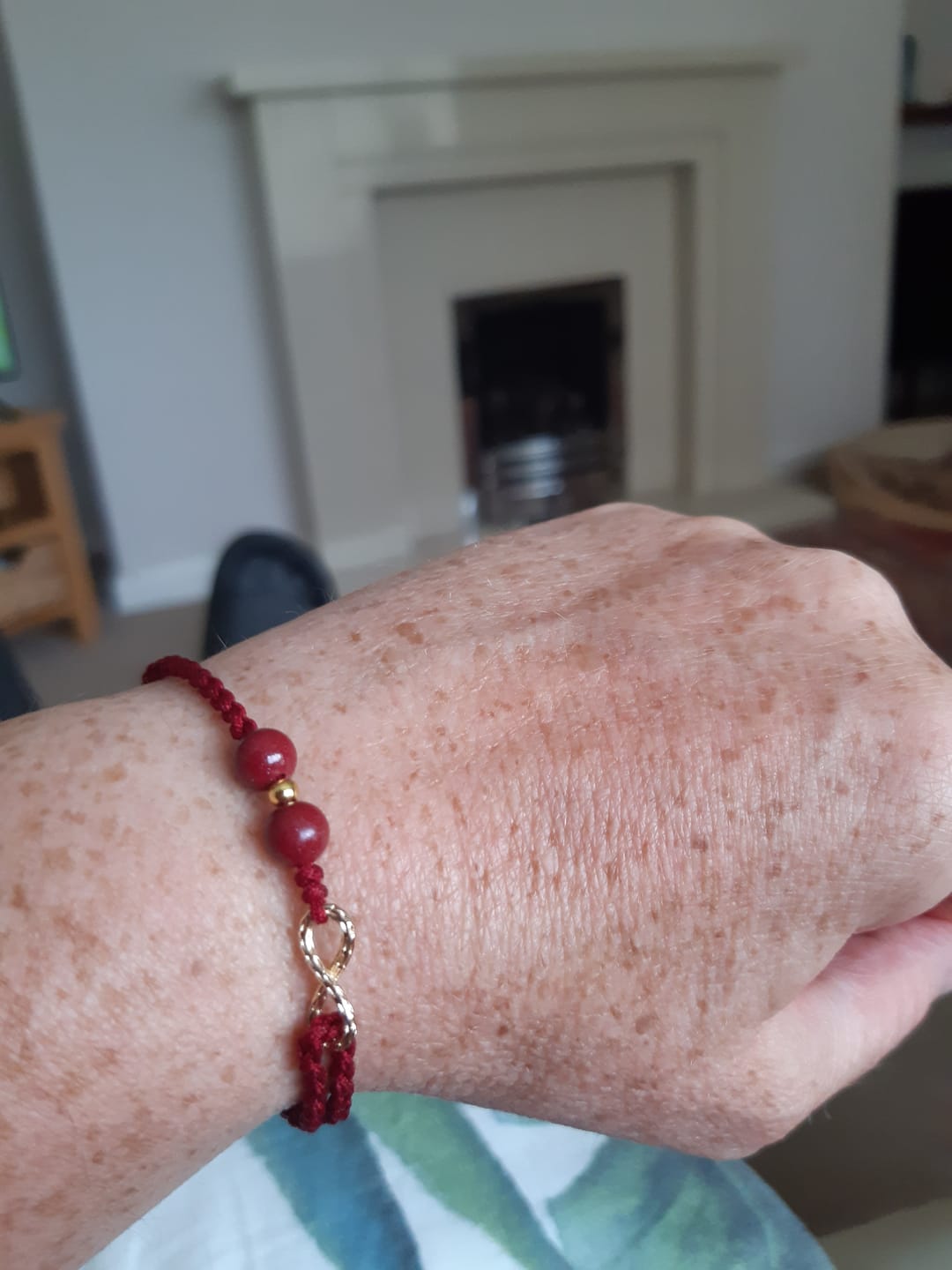 Customer photo review of Buddha Stones Cinnabar Blessing Red String 14K Gold Infinity Symbol Bracelet Anklet