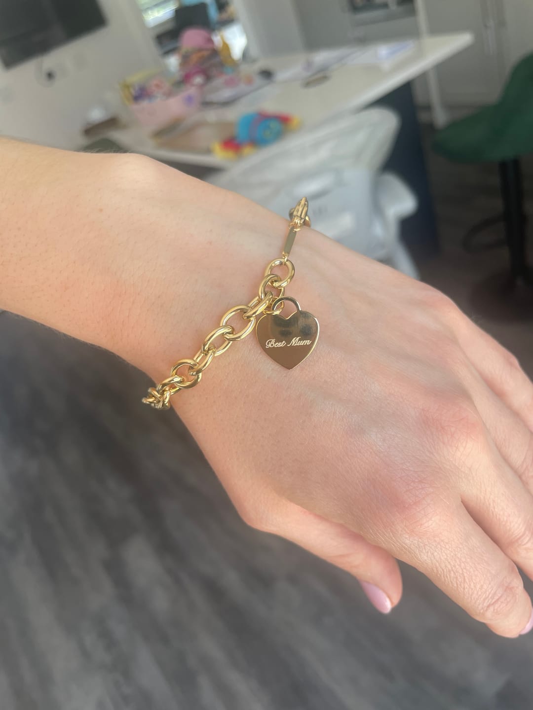 Customer photo review of Classic Chunky Engravable Heart Bracelet