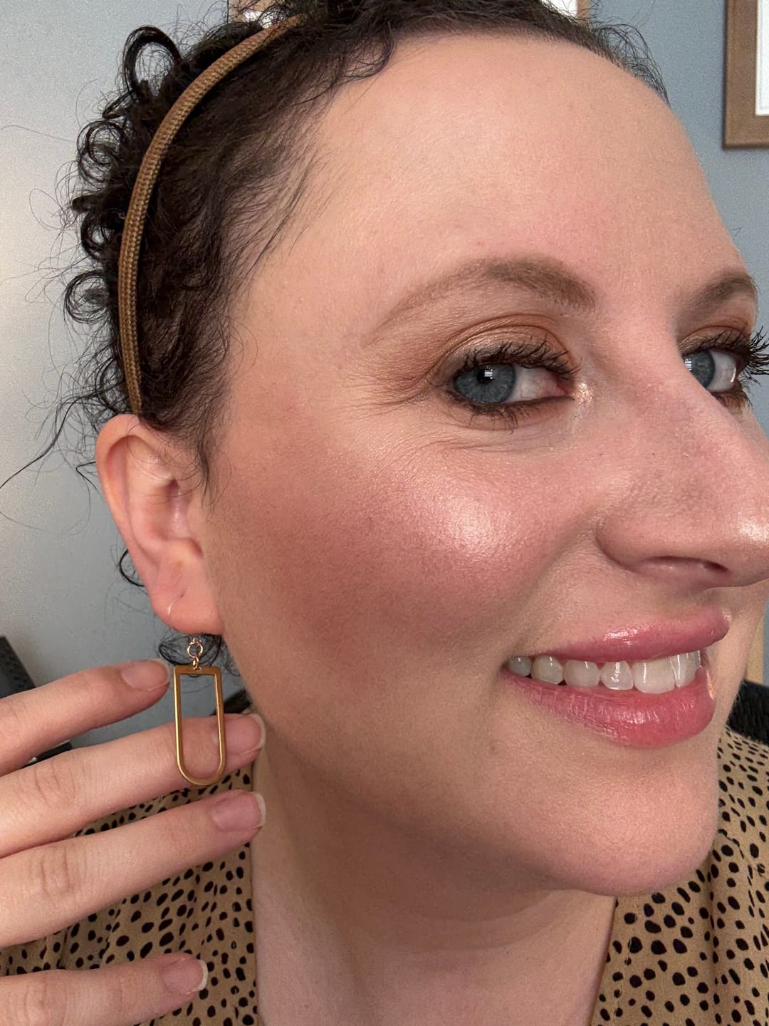 Customer photo review of Metallic Minimalist Dangles Hypoallergenic Earrings for Sensitive Ears Made with Plastic Posts