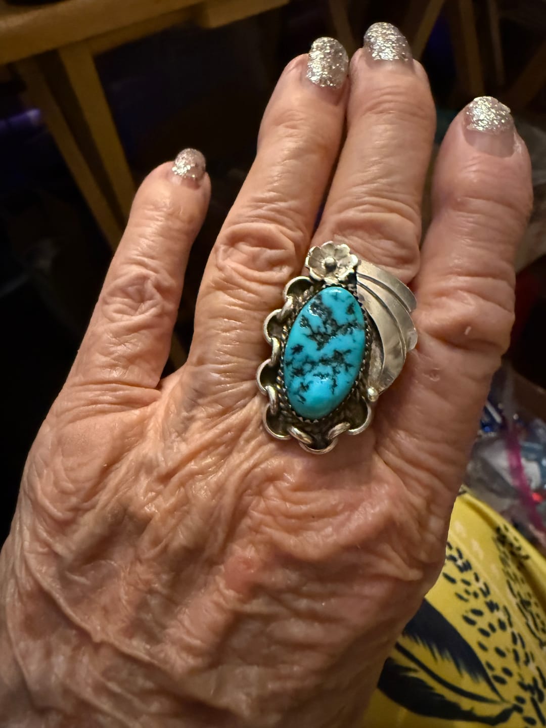 Customer photo review of Old Pawn Navajo Sterling Silver & Turquoise Ring Size 7