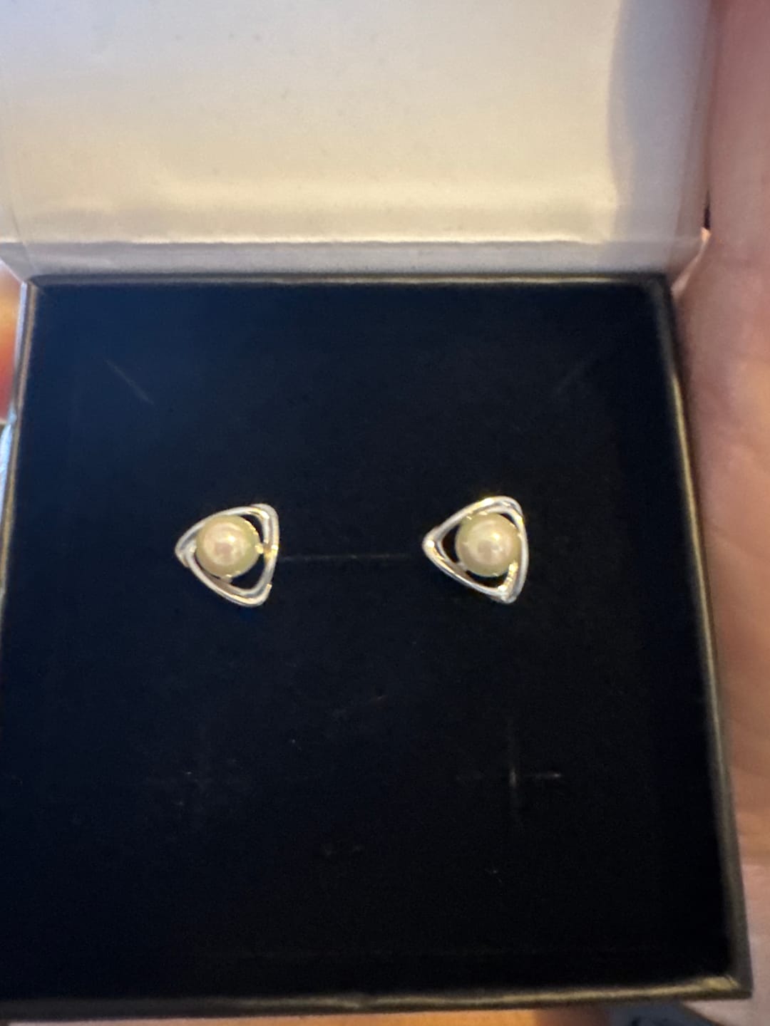 Customer photo review of Winnie 18k White Gold Plated Pearl Stud Earrings