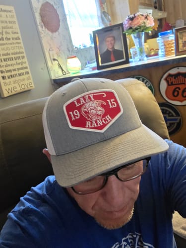 Customer photo review of Lazy J Ranch Heather & White Red Ranch Mid Profile Trucker Hat