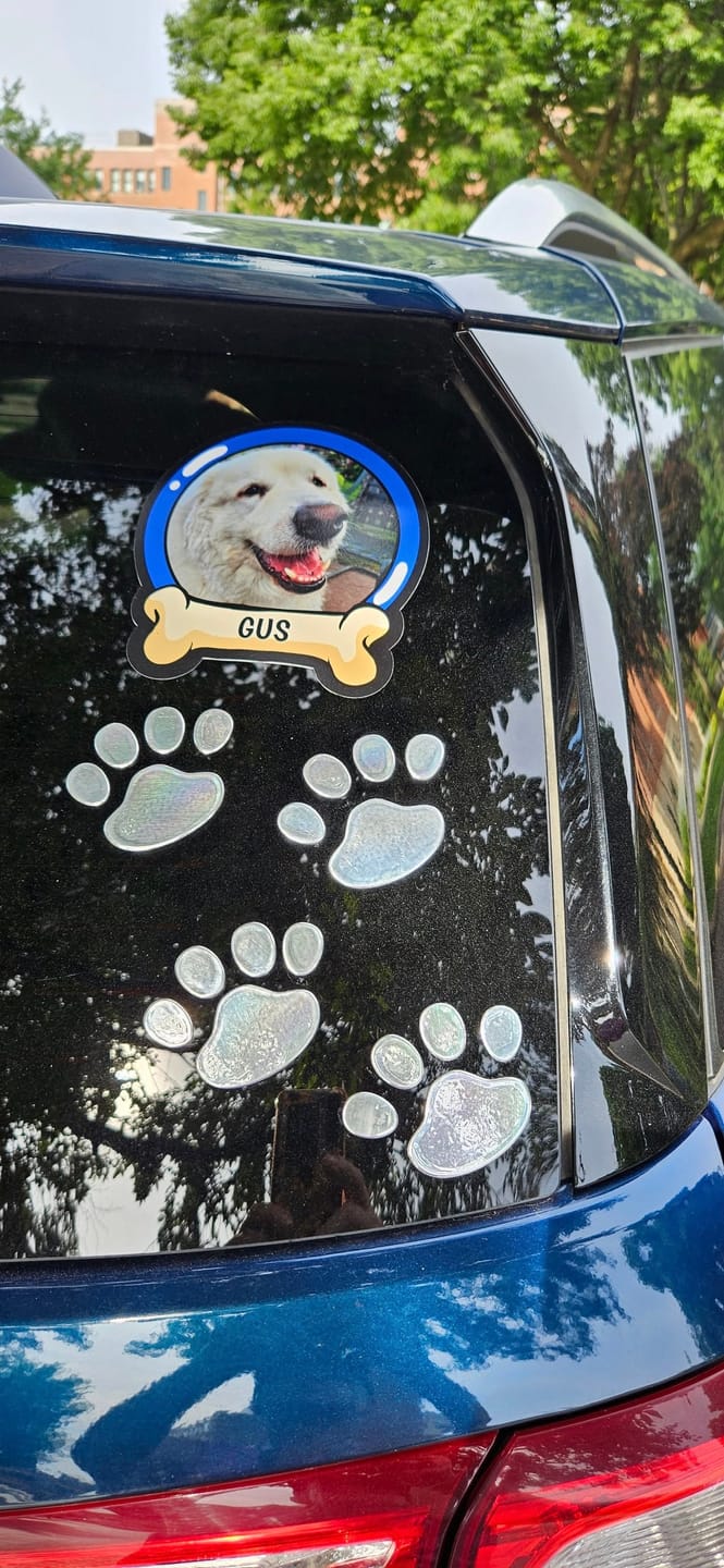 Customer photo review of Pets on board - Personalized Car Sticker