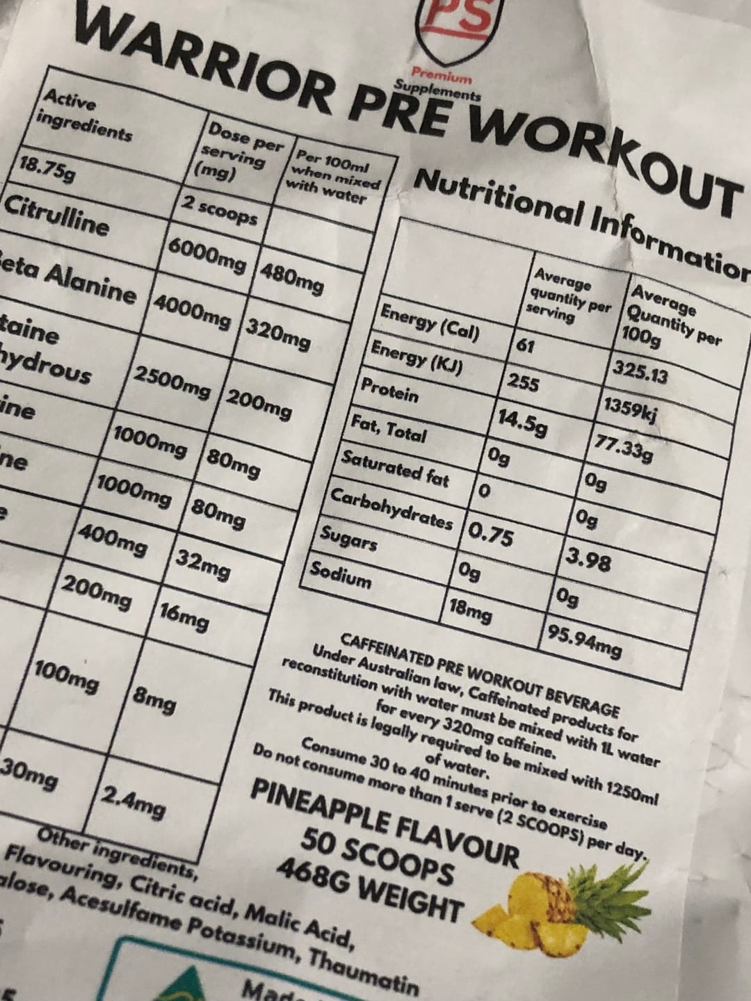 Customer photo review of Warrior High-Stimulant Pre-workout