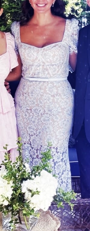 Customer photo review of Short Sleeved Lace Dress With Delicate Matching Waist Belt - Blue