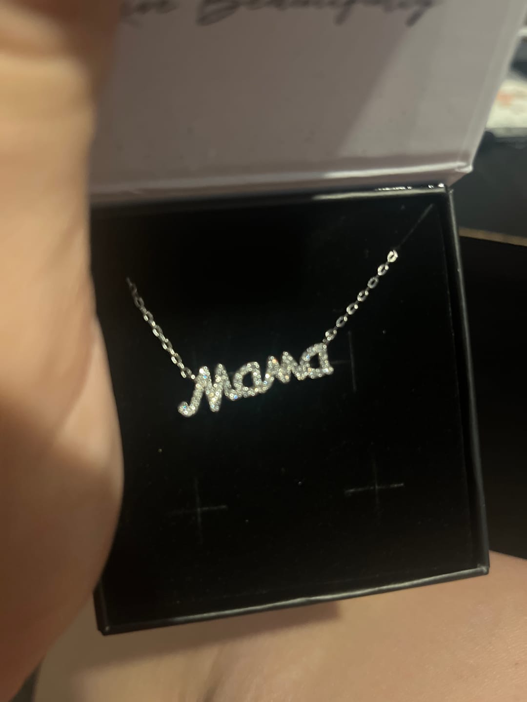 Customer photo review of Dorothy 18k White Gold Plated Mama Necklace with Swarovski Crystals