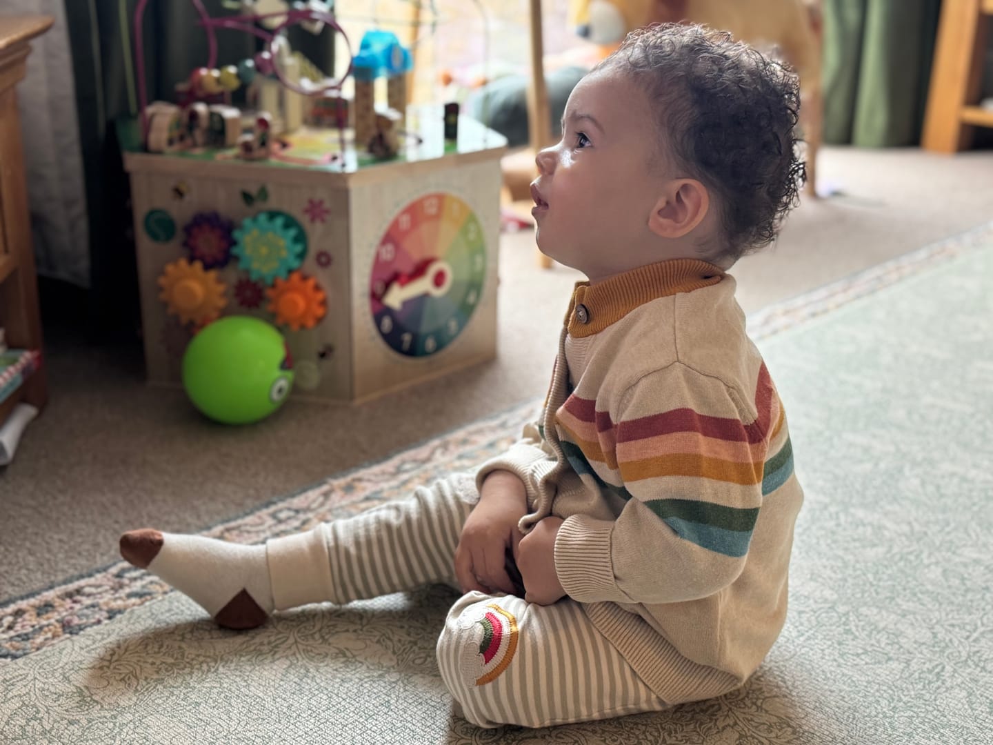 Customer photo review of Rainbow Knee Patch Striped Joggers