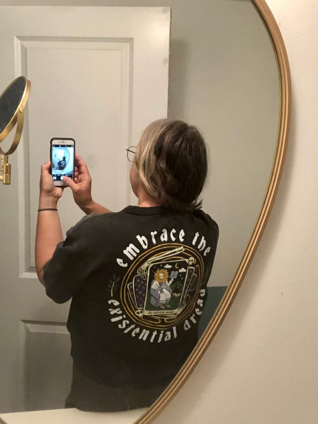 Customer photo review of Embrace the Existential Dread Heavy Weight Vintage T-Shirt
