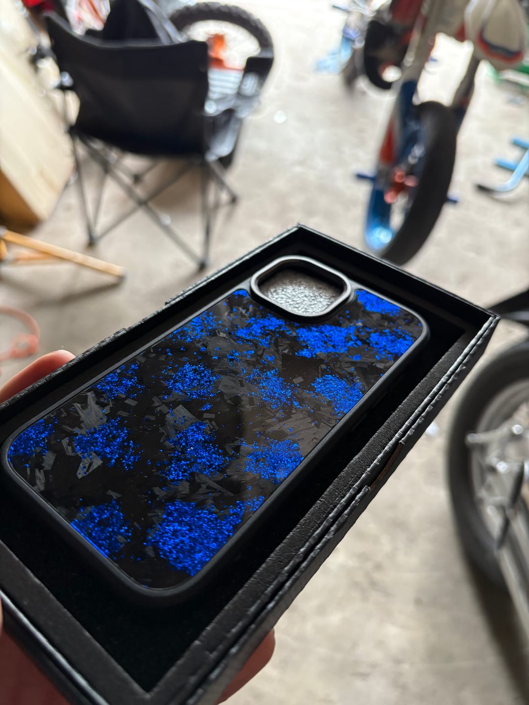 Customer photo review of Forged Carbon Blue – MagSafe