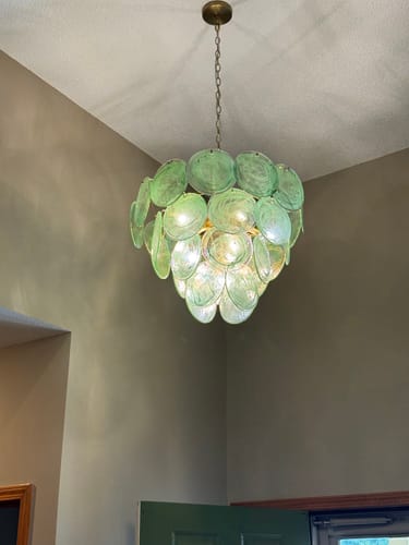 Customer photo review of Art Deco Green Iridescent Swirl Glass Tiered Chandelier