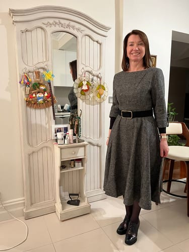 Liubov K. review of Gray midi fit and flare wool dress C4495 image 1 out of 1