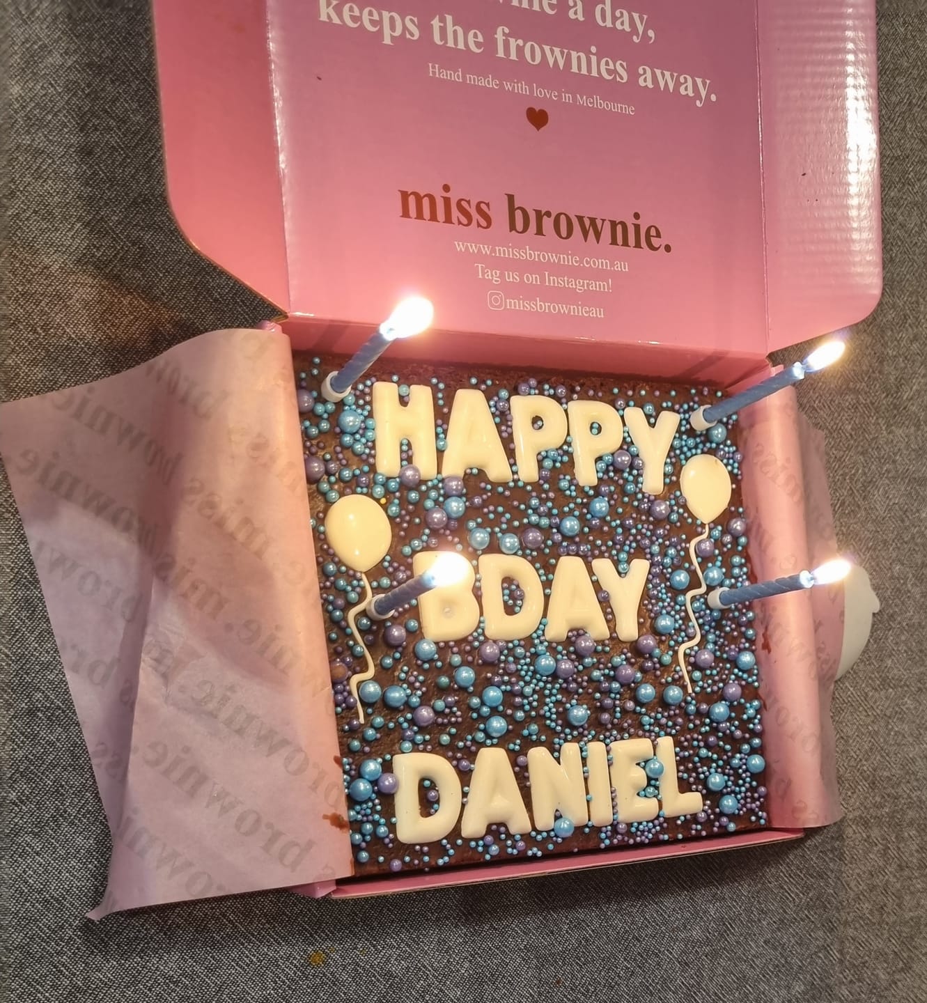 Customer photo review of Mini Custom Birthday Brownie