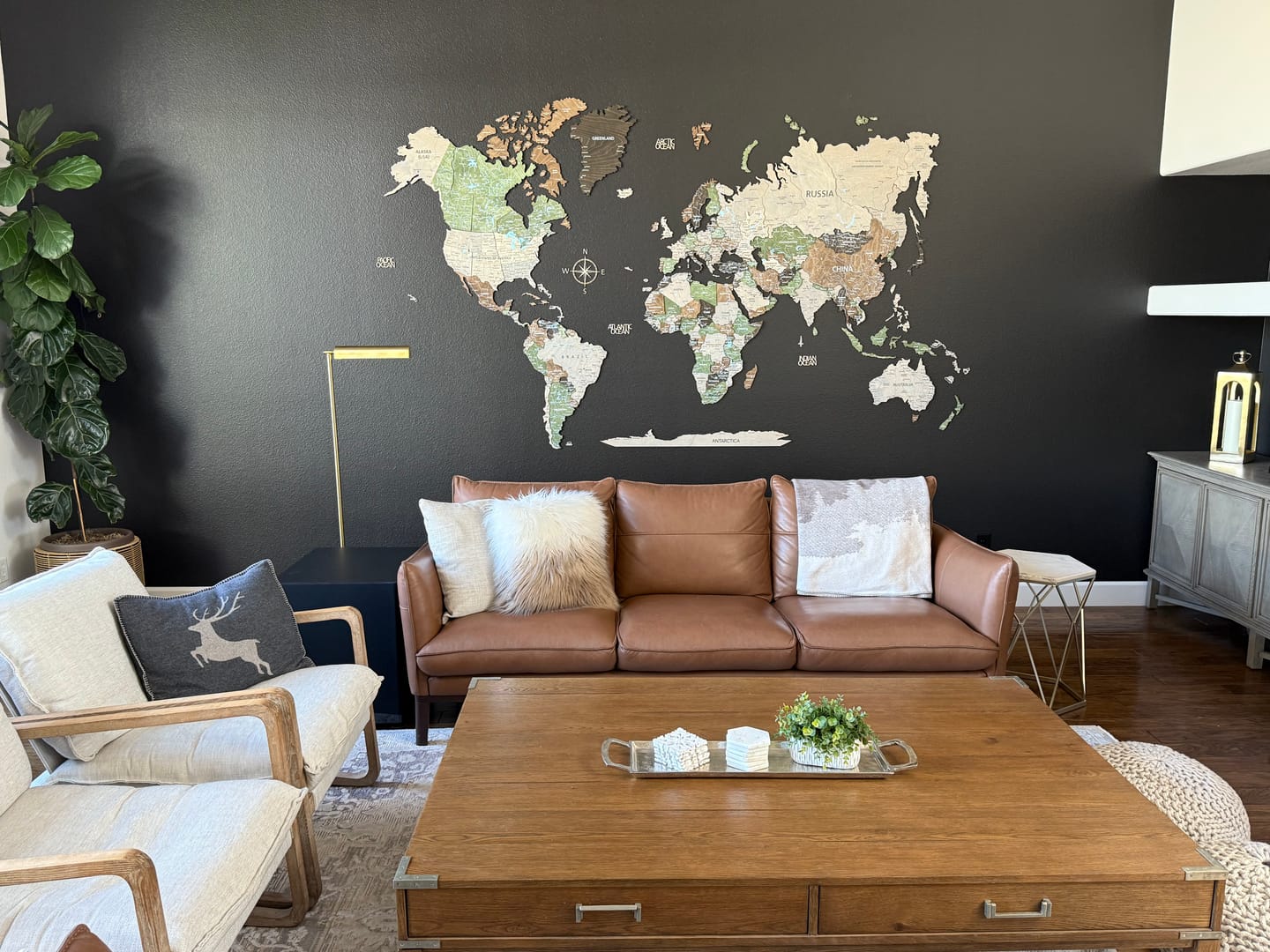 Customer photo review of Wood World Map -Light Rustic