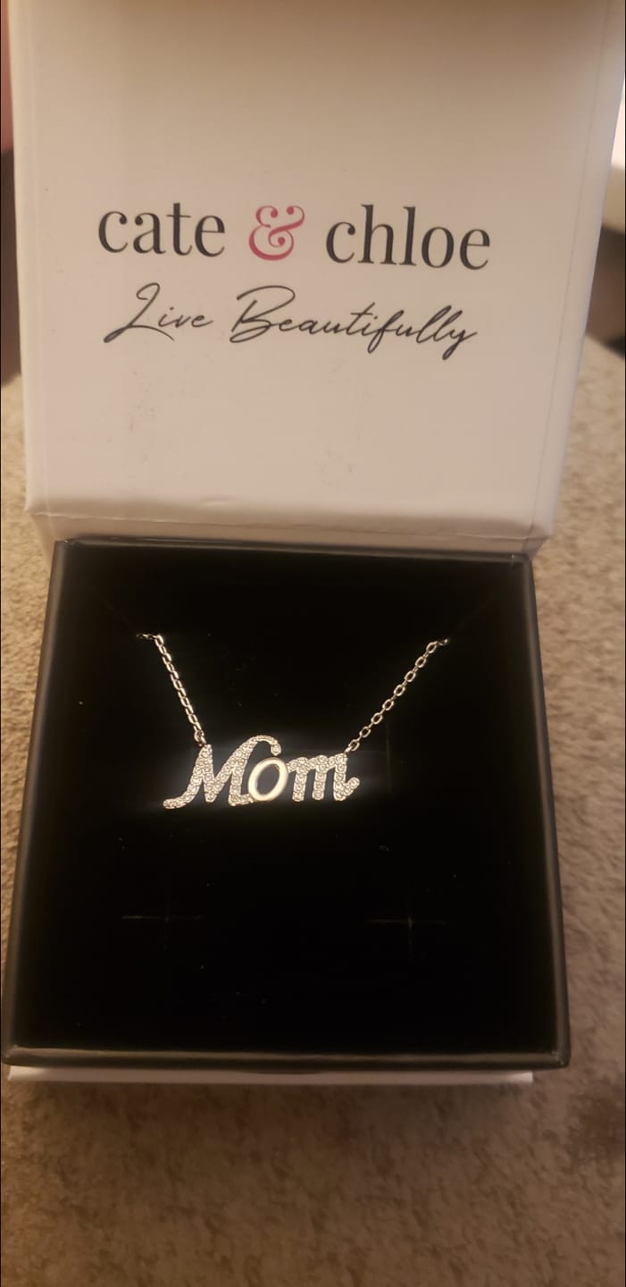 Customer photo review of Riley 18k White Gold Plated Mom Necklace with Swarovski Crystals