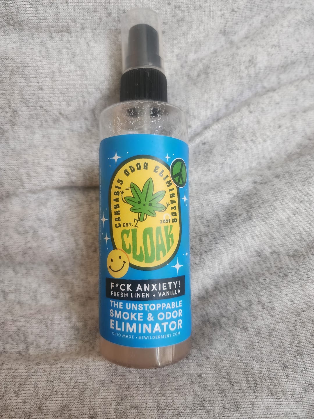 Customer photo review of F*ck Anxiety Cloak - Smoke & Odor Eliminator