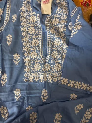 Customer photo review of Maahi Ice Blue Long Modal Kurta