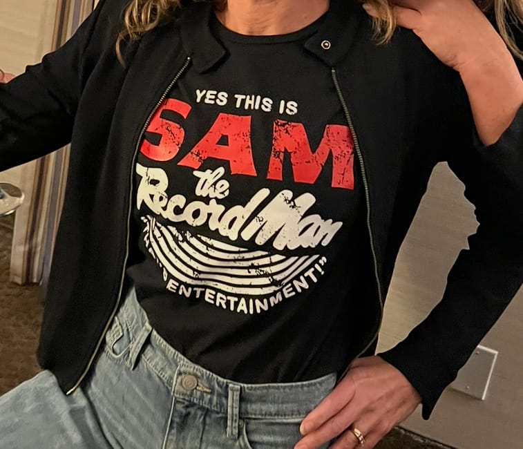 Customer photo review of Sam the Record Man T-Shirt