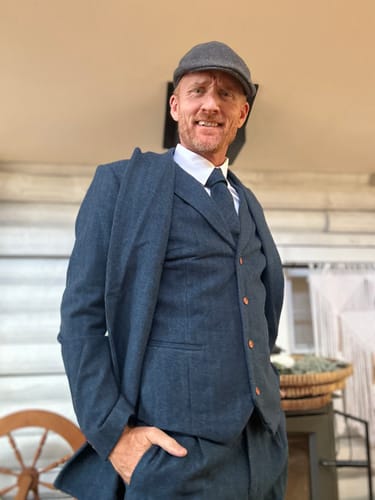 Customer photo review of Blue Herringbone Tweed 3 Piece Suit