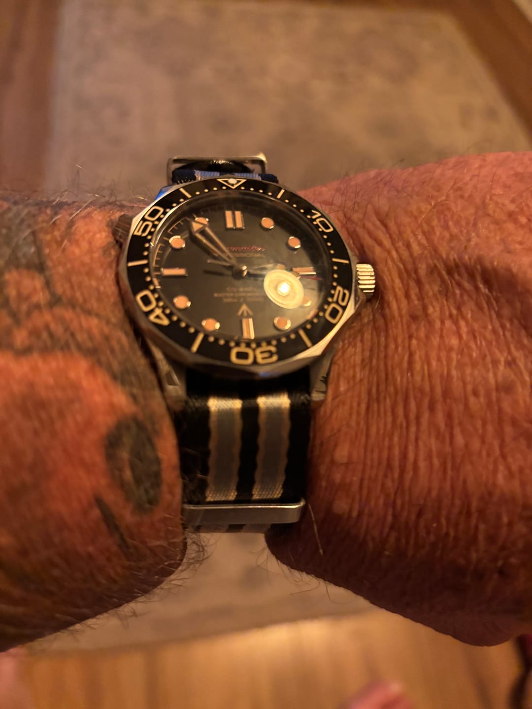 Customer photo review of Premium Woven Military Style Watch Strap - Black, Grey and Beige (No Time To Die Strap)